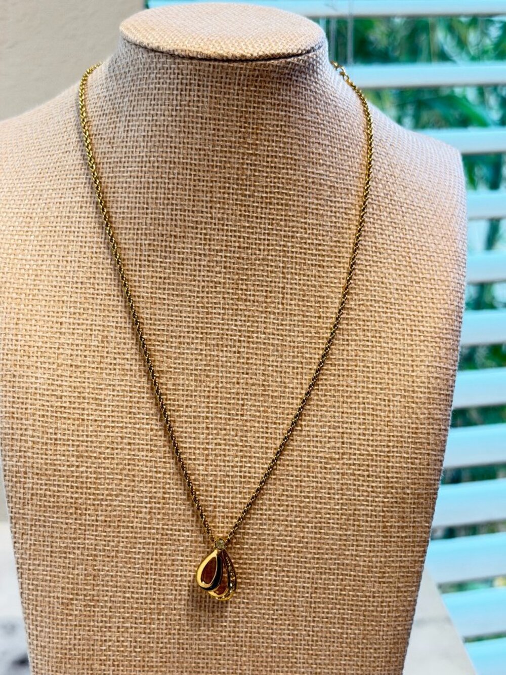 Vintage Christian Dior Gold Teardrop Pendant Necklace